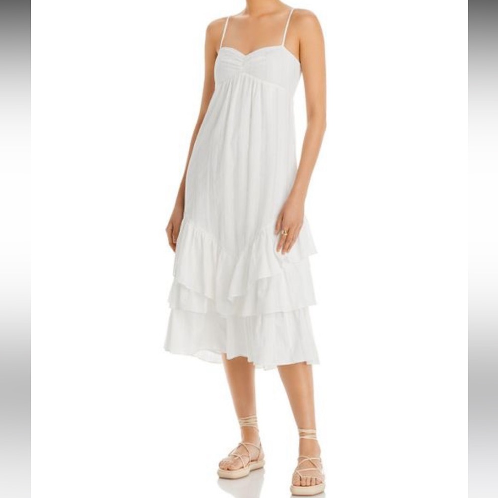 NWT Aqua Women’s White Cotton Ruffled Hem Midi Dress, Size L